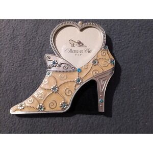 Collette et Cie High Heel Shoe Photo Frame Heart Shaped Gold Silver Rhinestones